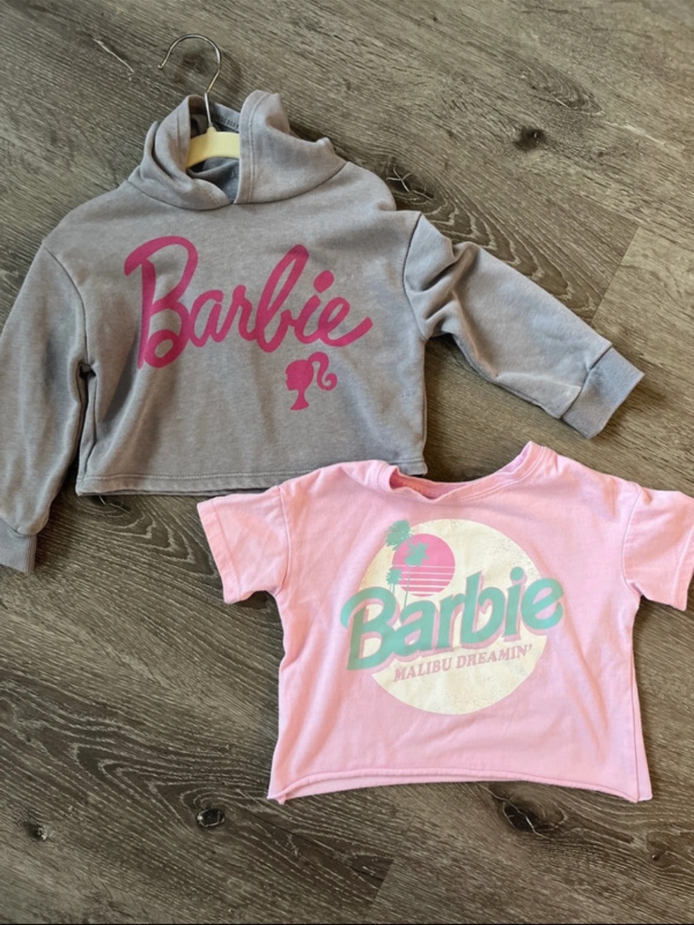 Barbie Pink Tee and Gray Cropped Hoodie Set